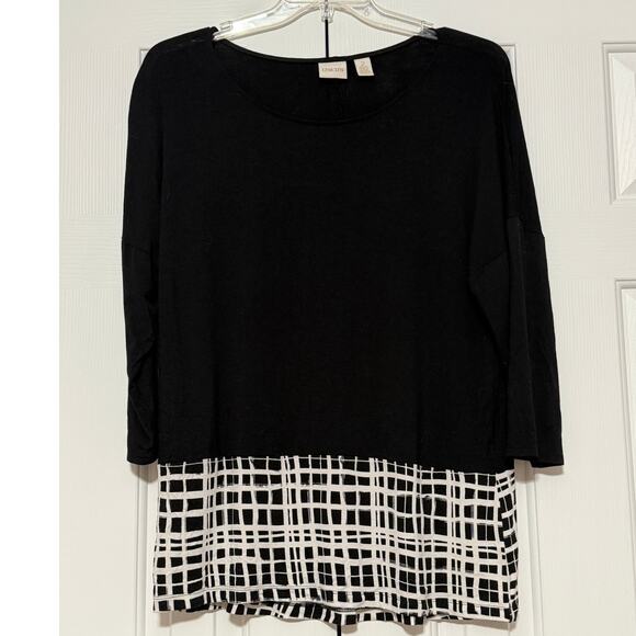 Chico's Black and Plaid Tunic, Size 2 - Picture 1 of 6